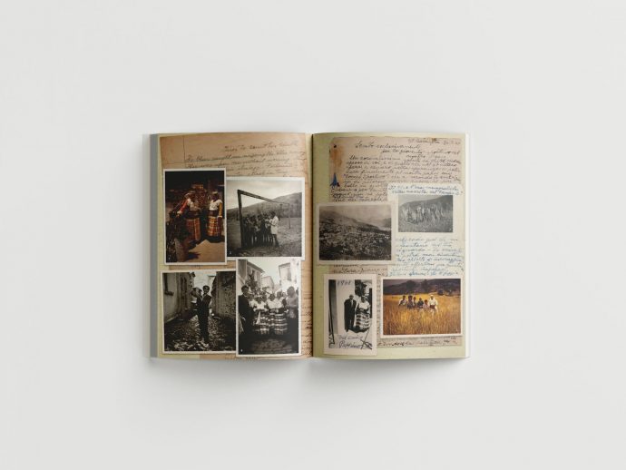 A spread of the book Sonic Ethnography by Lorenzo Ferrarini and Nicola Scaldaferri, showing a composite of archival photographs